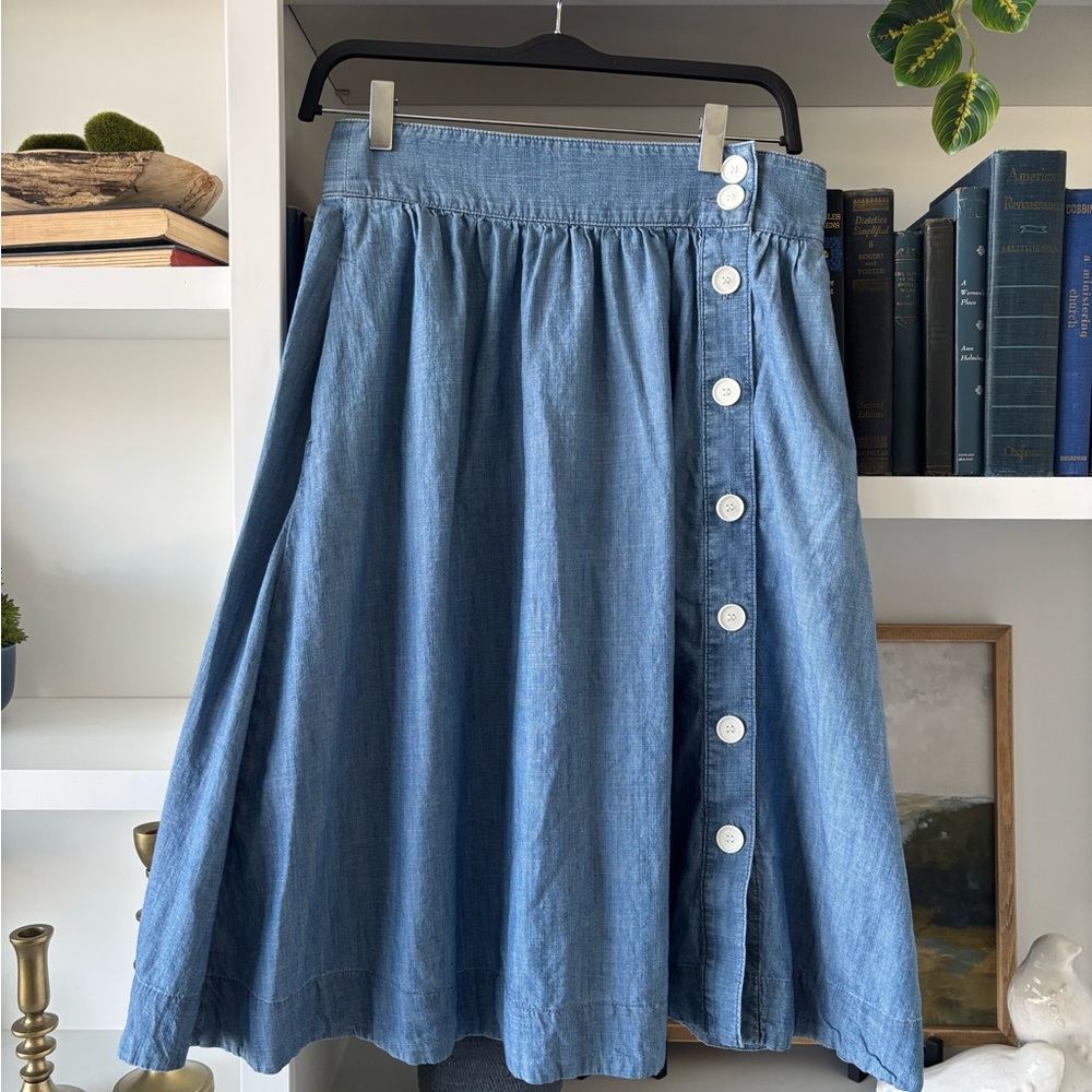 Talbots Blue Smocked A-Line Midi Skirt